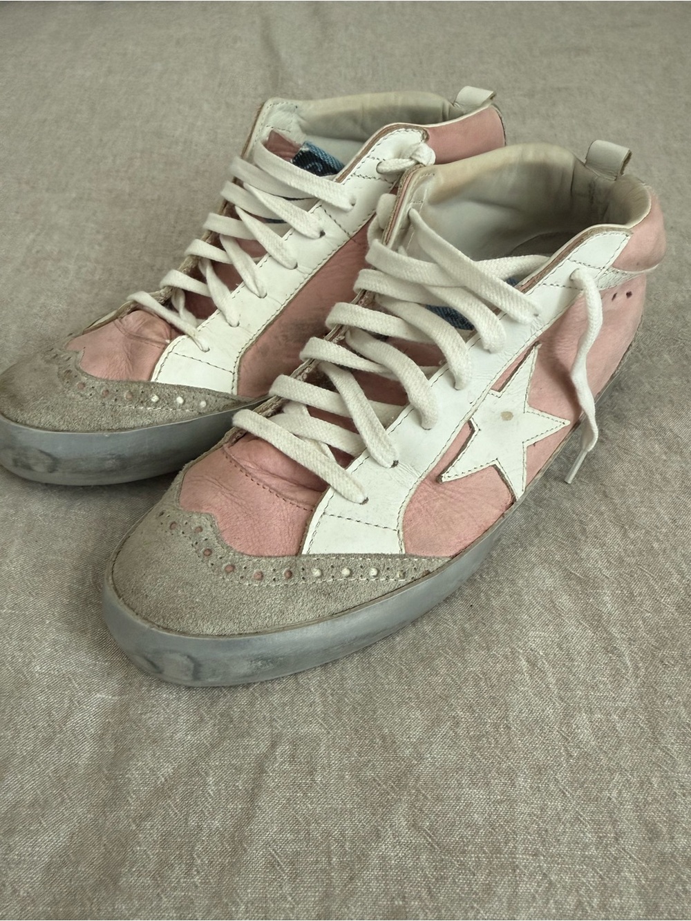 Golden Goose Pink and White Star High-Top Sneakers